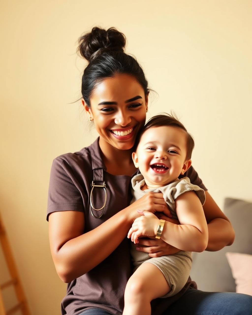 Nanny and child smiling together